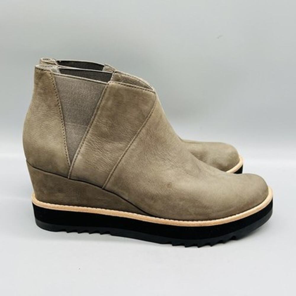 Eileen Fisher Boots Womens 9.5 Brown Nubuck Ankle Wedge Pull On Booties Shoes